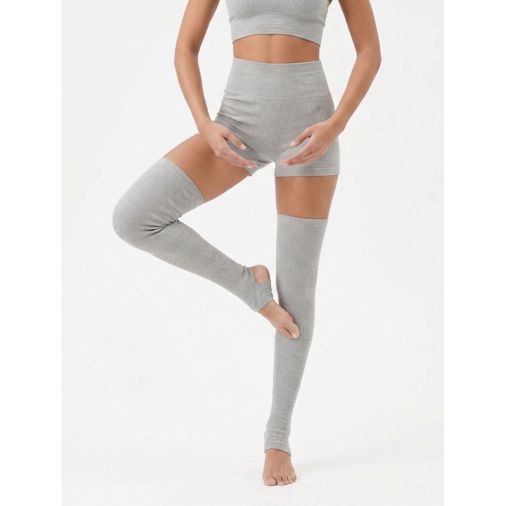 Alo Yoga Goddess Ribbed Thigh High Leg Warmers Balletcore Light Gray XS/S
